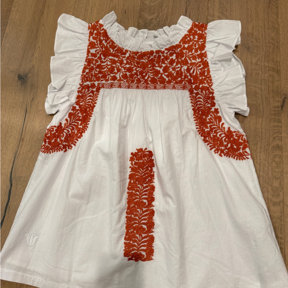 J. Marie Noel White top with Burnt Orange Embroidered Flowers - never worn